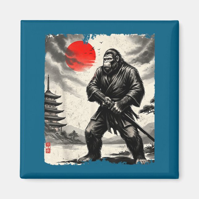 Funny Samurai Bigfoot Japanese Art Graphic Tee Ani Magnet (Framsidan)