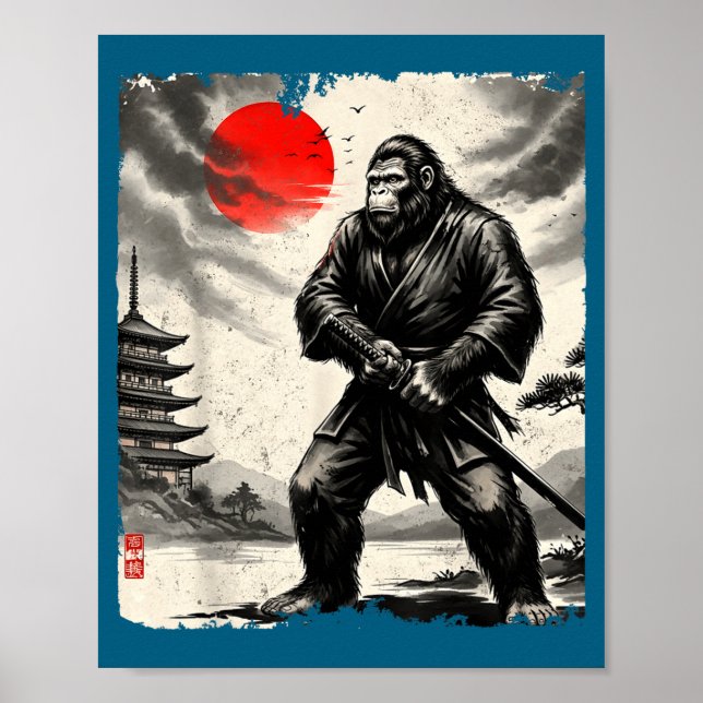 Funny Samurai Bigfoot Japanese Art Graphic Tee Ani Poster (Framsidan)