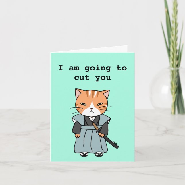 Funny Samurai Cat Surprise Twist Thrill Birthday Kort (Framsida)