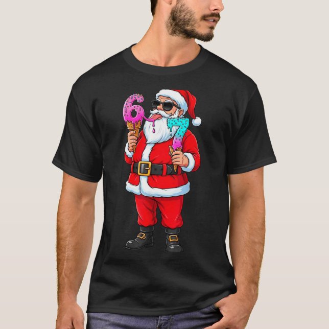 Funny Santa 67 Ice Cream Christmas Drip Xmas Teens T Shirt (Framsida)