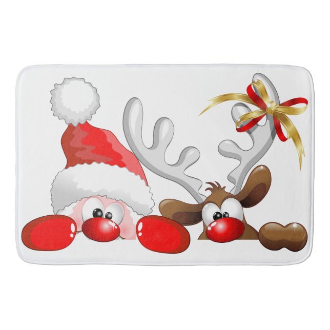 Funny Santa and Reindeer Cartoon Ornament Magnet B Badrumsmatta (Framsidan)