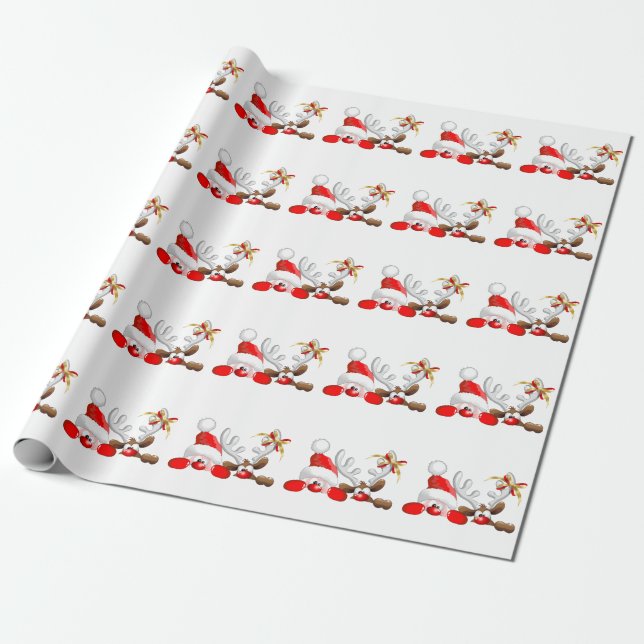 Funny Santa and Reindeer Cartoon      Presentpapper (Utrullad)