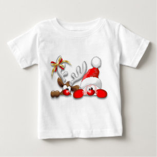 Funny Santa and Reindeer Tecknad Baby T-Shirt