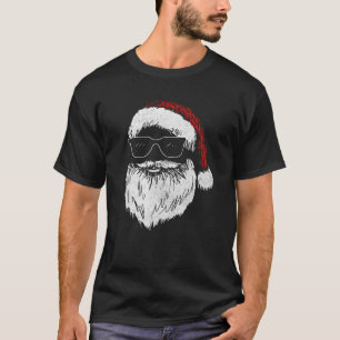 Funny Santa Ansikte med sunglass Hat Beard Christm T Shirt