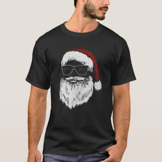 Funny Santa Ansikte med sunglass Hat Beard Christm T Shirt