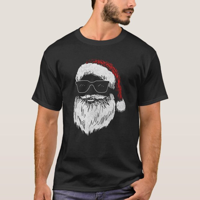Funny Santa Ansikte med sunglass Hat Beard Christm T Shirt (Framsida)
