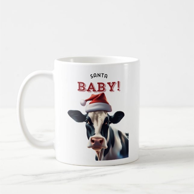 Funny Santa Baby jul Holstein Cow Kaffemugg (Vänster)