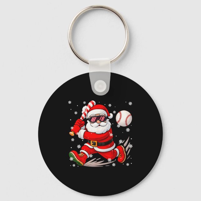 Funny Santa Baseball Christmas Pajamas Xmas Men Bo Nyckelring (Framsida)
