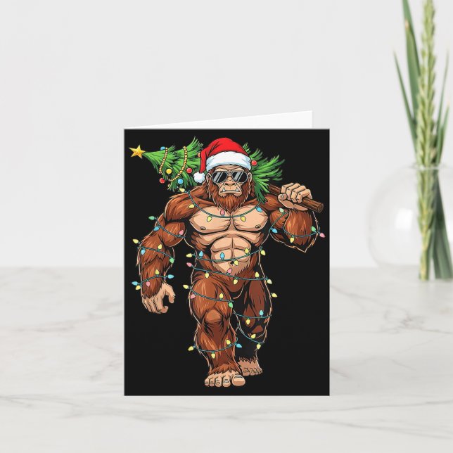 Funny Santa Bigfoot Christmas Tree Christmas Crypt Kort (Framsida)