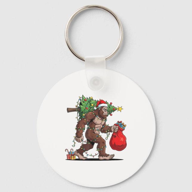 Funny Santa Bigfoot Christmas Tree Lights Xmas Boy Nyckelring (Framsida)