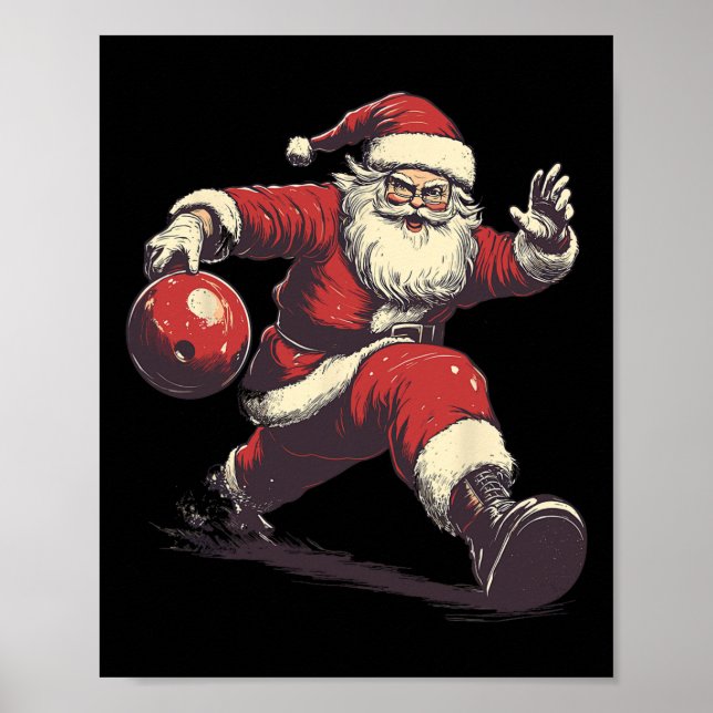 Funny Santa Bowler Bowling Player Christmas Xmas P Poster (Framsidan)