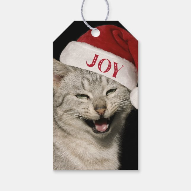 Funny Santa Cat Laugh-jul Presentetikett (Framsidan)