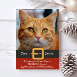 Funny Santa Cat more Purr Less Hiss Photo Julkort<br><div class="desc">Lustigt helgdag-kort med ord "Kära tomten, om du har mer väska och mindre hiss = MER NIP, jag är i". Lägg till kattens foto och namnen för anpassning. Baksidan har en mönster-utskrift. Perfekt till kattälskaren, vaktmästaren, veterinären eller någon som skriver under på attityden . . .. bara vara lycklig :-)...</div>