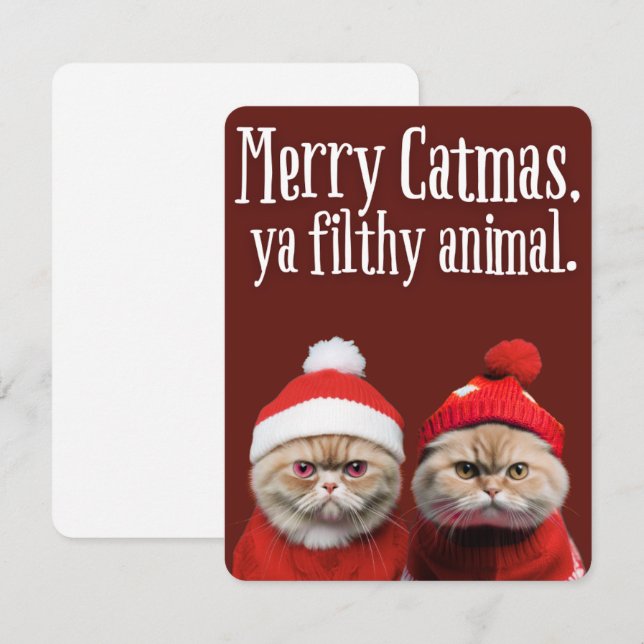 Funny Santa Cats Holiday Greeting Julkort (Fram/baksida)