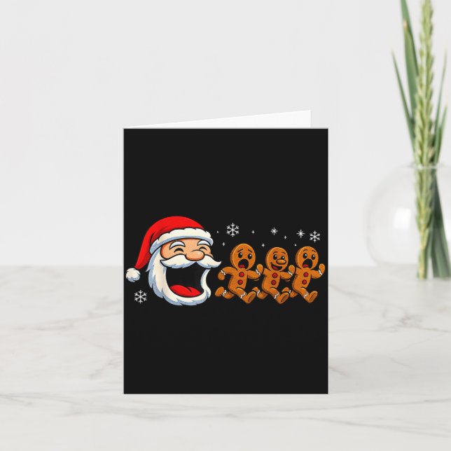 Funny Santa Chasing Gingerbread Christmas Cookie  Kort (Framsida)