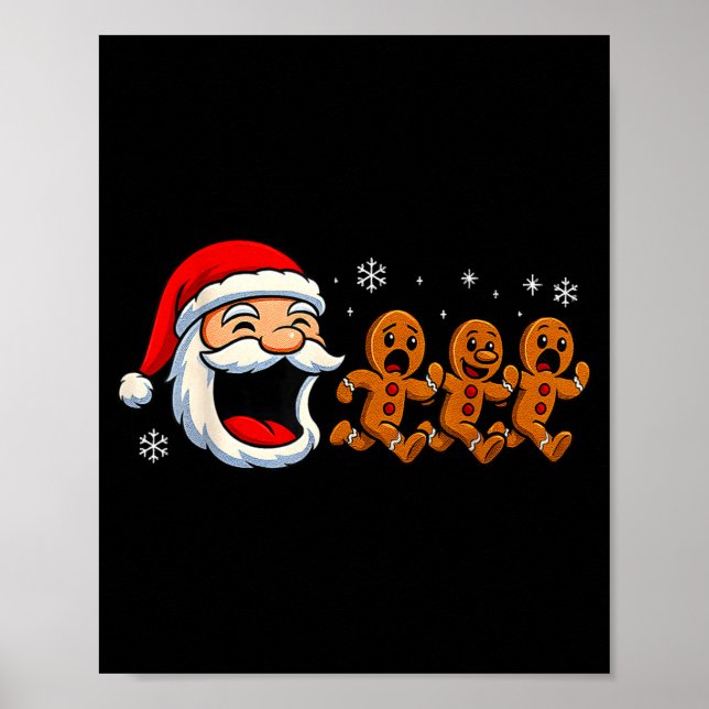 Funny Santa Chasing Gingerbread Christmas Cookie  Poster (Framsidan)
