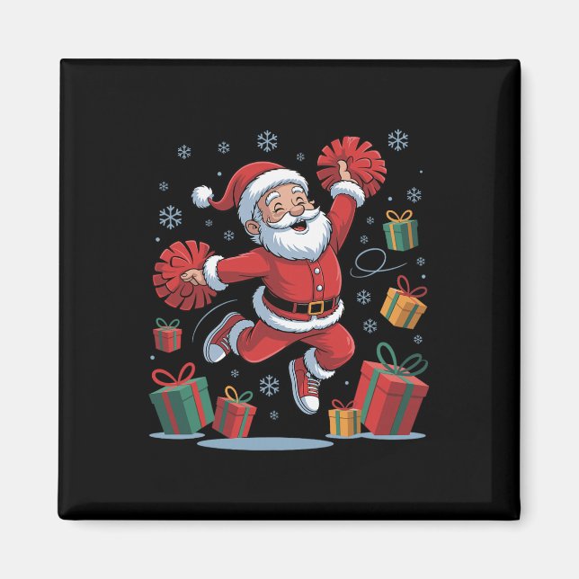 Funny Santa Cheering Cheerleading Christmas Xmas P Magnet (Framsidan)
