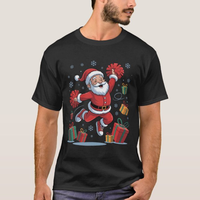 Funny Santa Cheering Cheerleading Christmas Xmas P T Shirt (Framsida)