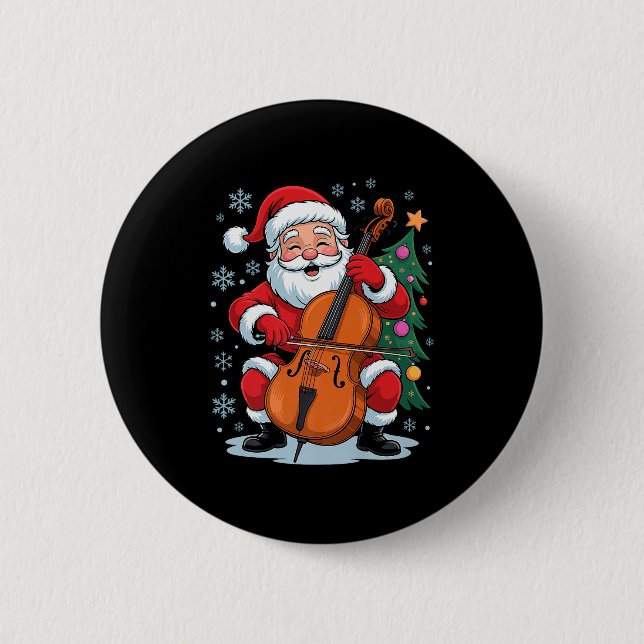Funny Santa Christmas Design Cello Holiday Xmas Pa Knapp (Framsida)