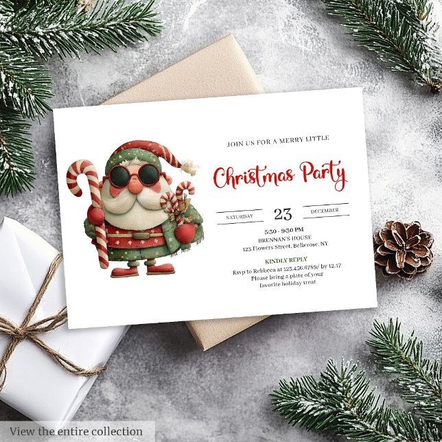 Funny Santa Classic Printable Red Green Party  Inbjudningar (Funny Santa Classic Printable Red Green Party Invite

)