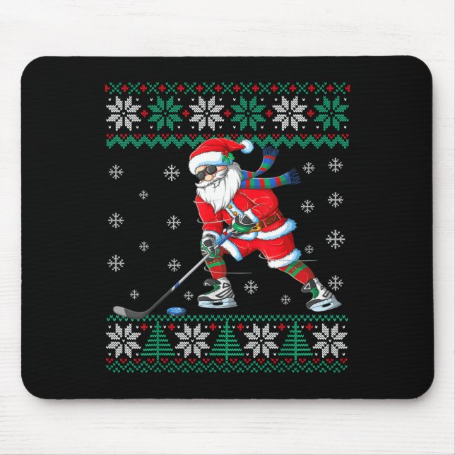 Funny Santa Claus Christmas Ice Hockey Ugly Sweate Musmatta (Framsidan)