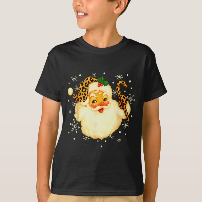 Funny Santa Claus Face Christmas Xmas Leopard Sant T Shirt (Framsida)