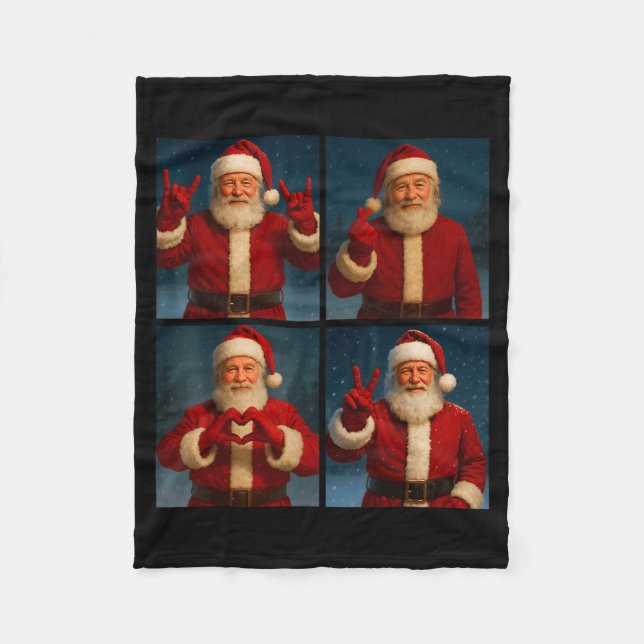 Funny Santa Claus Heart And Peace Sign Retro Chris Fleecefilt (Framsidan)