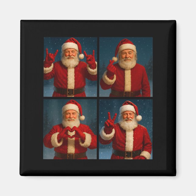 Funny Santa Claus Heart And Peace Sign Retro Chris Magnet (Framsidan)