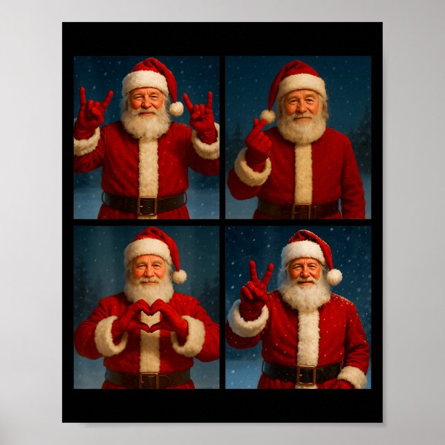 Funny Santa Claus Heart And Peace Sign Retro Chris Poster (Framsidan)