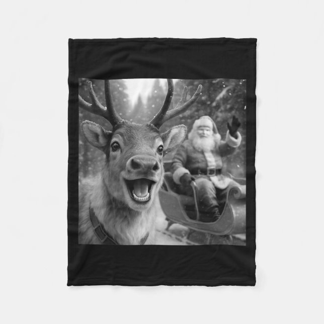 Funny Santa Claus In Sleigh With Reindeer Christma Fleecefilt (Framsidan)