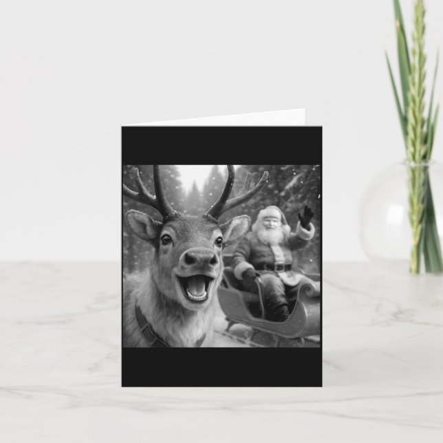 Funny Santa Claus In Sleigh With Reindeer Christma Kort (Framsida)
