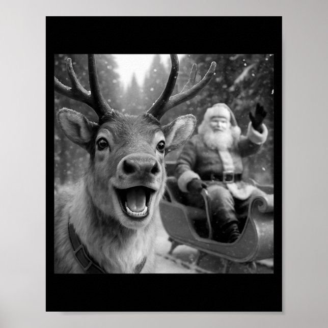 Funny Santa Claus In Sleigh With Reindeer Christma Poster (Framsidan)