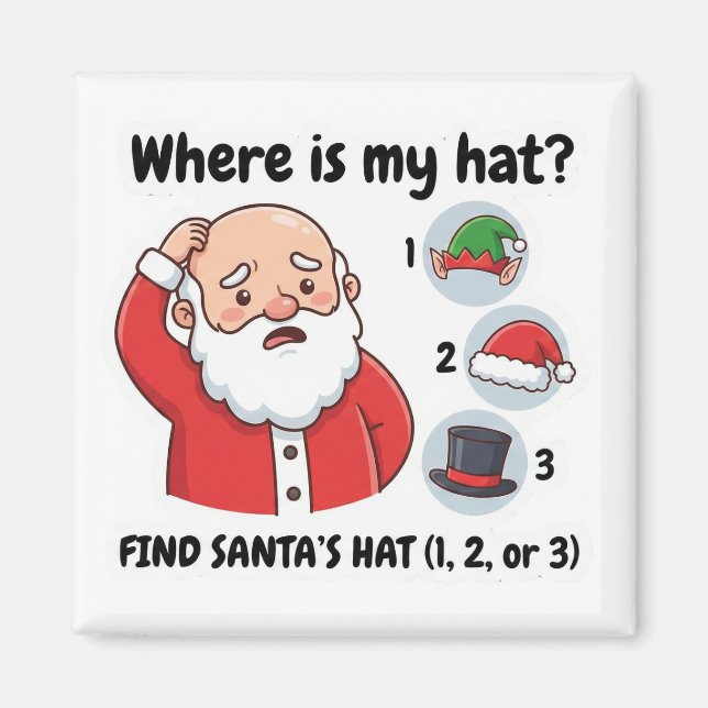 Funny Santa Claus Lost Hat Matching Game Magnet (Framsidan)