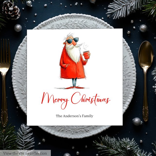 Funny Santa Claus Minimalist Christmas Dinner  Pappersservett (Funny Santa Claus Minimalist Christmas Dinner Napkins

)