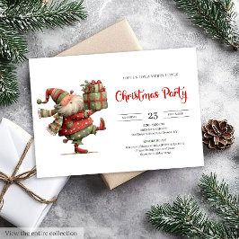 Funny Santa Claus Modern Red Green Holiday Invite Inbjudningar