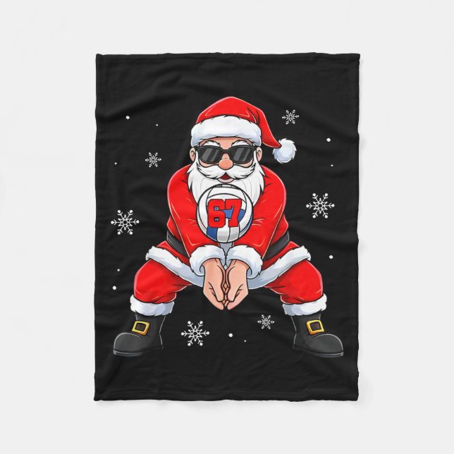 Funny Santa Claus Playing Volleyball Six Seven Chr Fleecefilt (Framsidan)