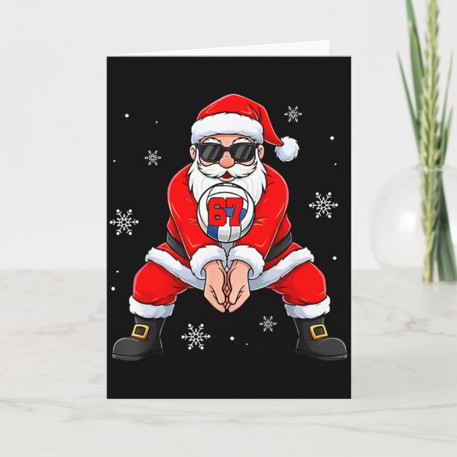 Funny Santa Claus Playing Volleyball Six Seven Chr Kort (Framsida)