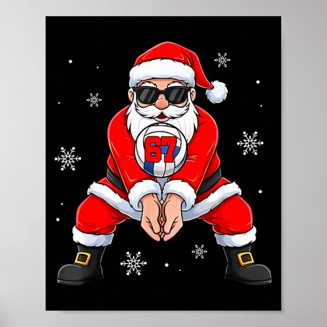 Funny Santa Claus Playing Volleyball Six Seven Chr Poster (Framsidan)