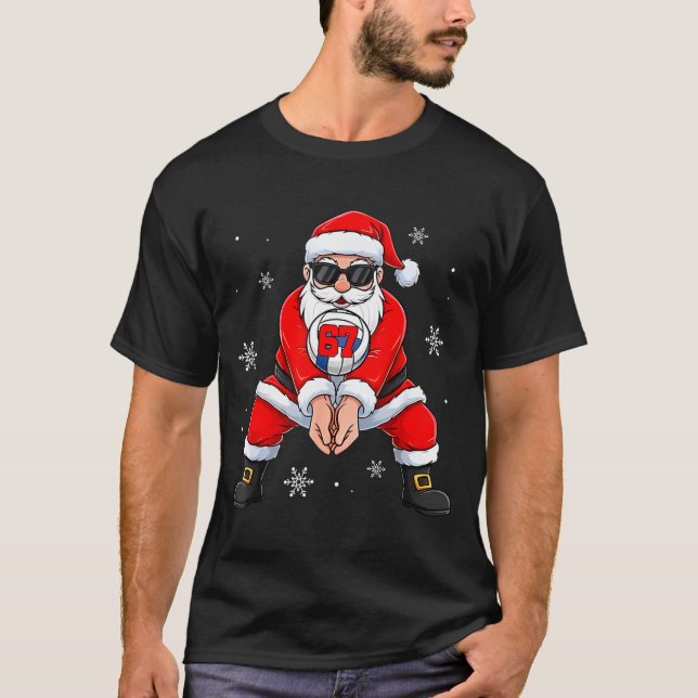 Funny Santa Claus Playing Volleyball Six Seven Chr T Shirt (Framsida)