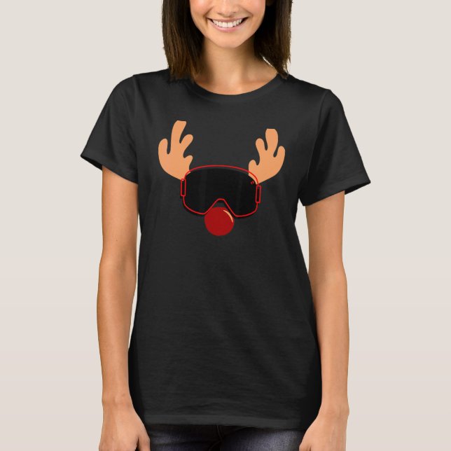 Funny Santa Claus Reindeer In Goggles, Very Cute F T Shirt (Framsida)