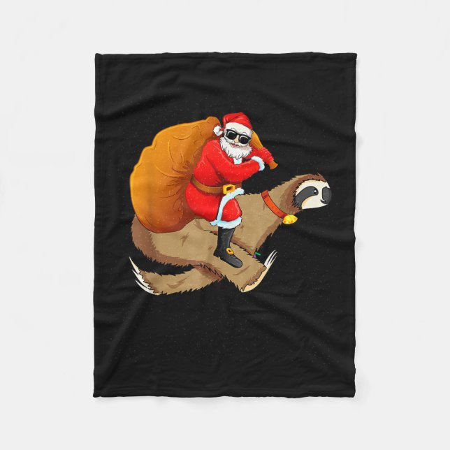 Funny Santa Claus Riding Sloth Christmas Boys Men  Fleecefilt (Framsidan)