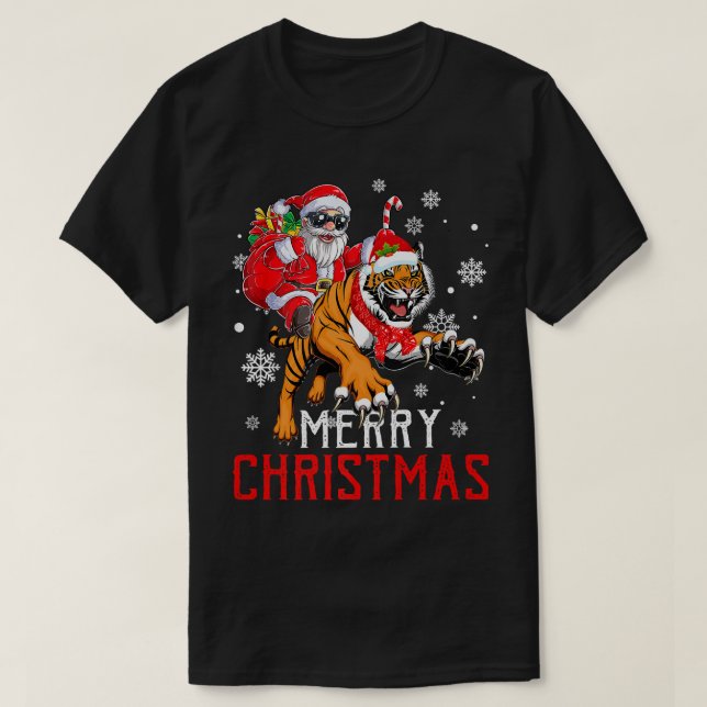 Funny Santa Claus Riding Tiger Xmas Holiday Men Bo T Shirt (Design framsida)