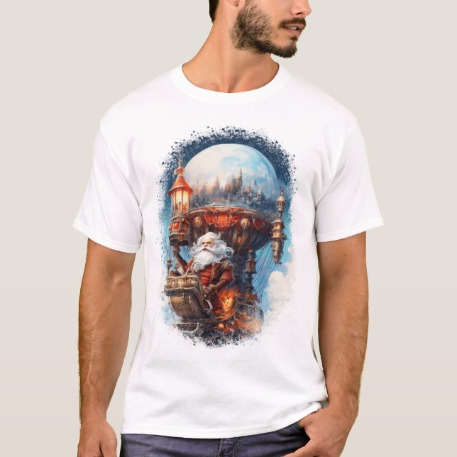 Funny Santa Claus, soaring through the sky T Shirt (Framsida)