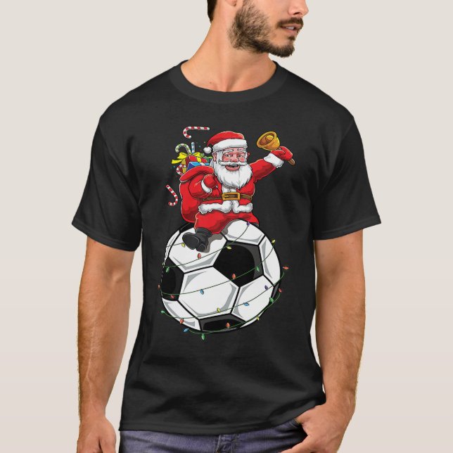 Funny Santa Claus Soccer Player Ball Christmas Cut T Shirt (Framsida)