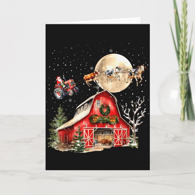 Funny Santa Claus Tractor Cows Farm Farmer Christm Kort (Framsida)