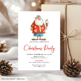 Funny Santa Claus Watercolor Festive Party Invite Inbjudningar