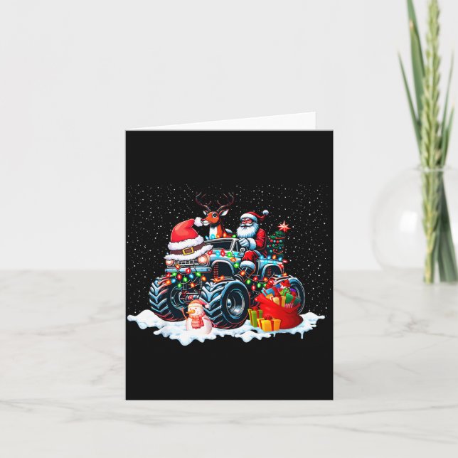 Funny Santa Clause Riding Monster Red Truck Xmas T Kort (Framsida)
