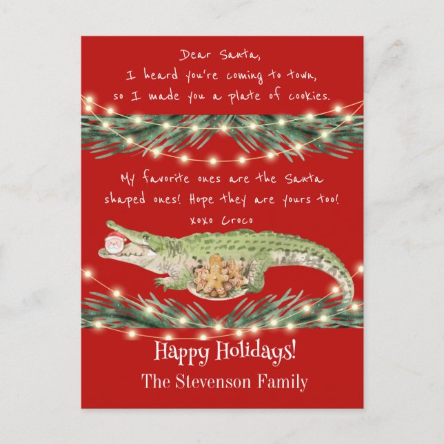 Funny Santa Cookies Red Festive Gator Helg Vykort (Framsida)