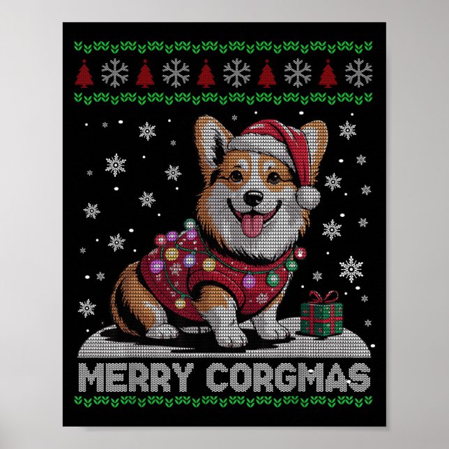 Funny Santa Corgi Dog Merry Corgmas Ugly Sweater C Poster (Framsidan)