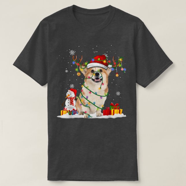 Funny Santa Corgi Reindeer Fairy Light Merry Chris T Shirt (Design framsida)